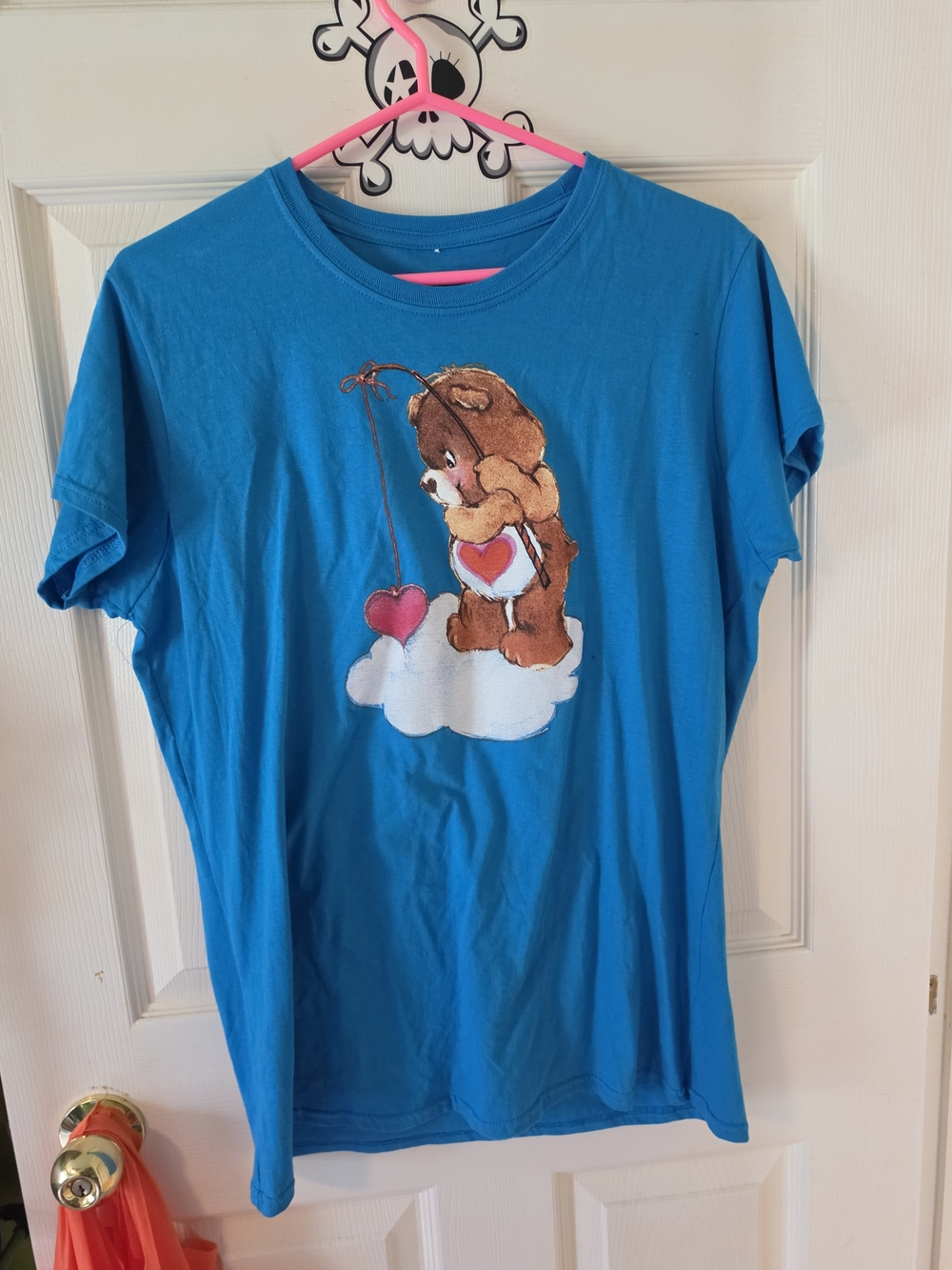 Care Bears Bright Blue Tee with Brown Bear Heart Graphic
